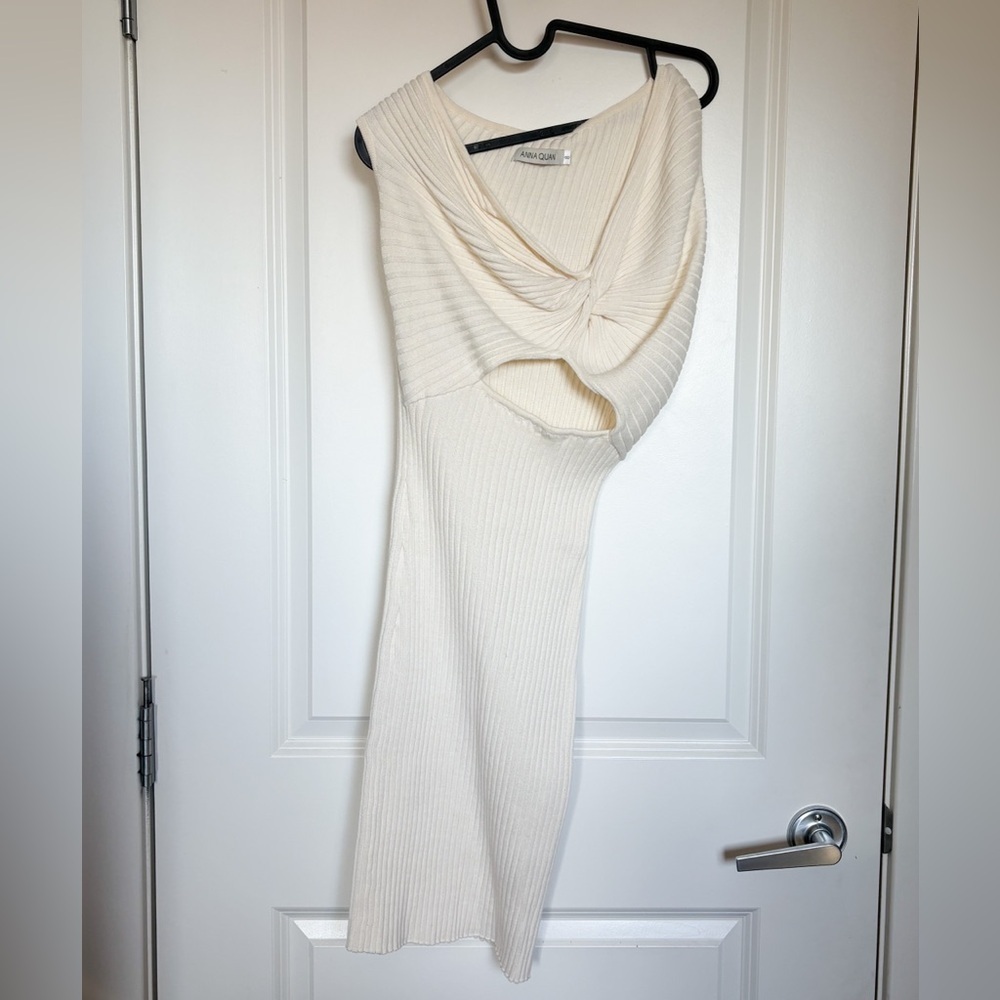 Anna Quan Zanita Wheat Ribbed Knit Twist Cut-Out Midi Dress - Picture 11 of 14